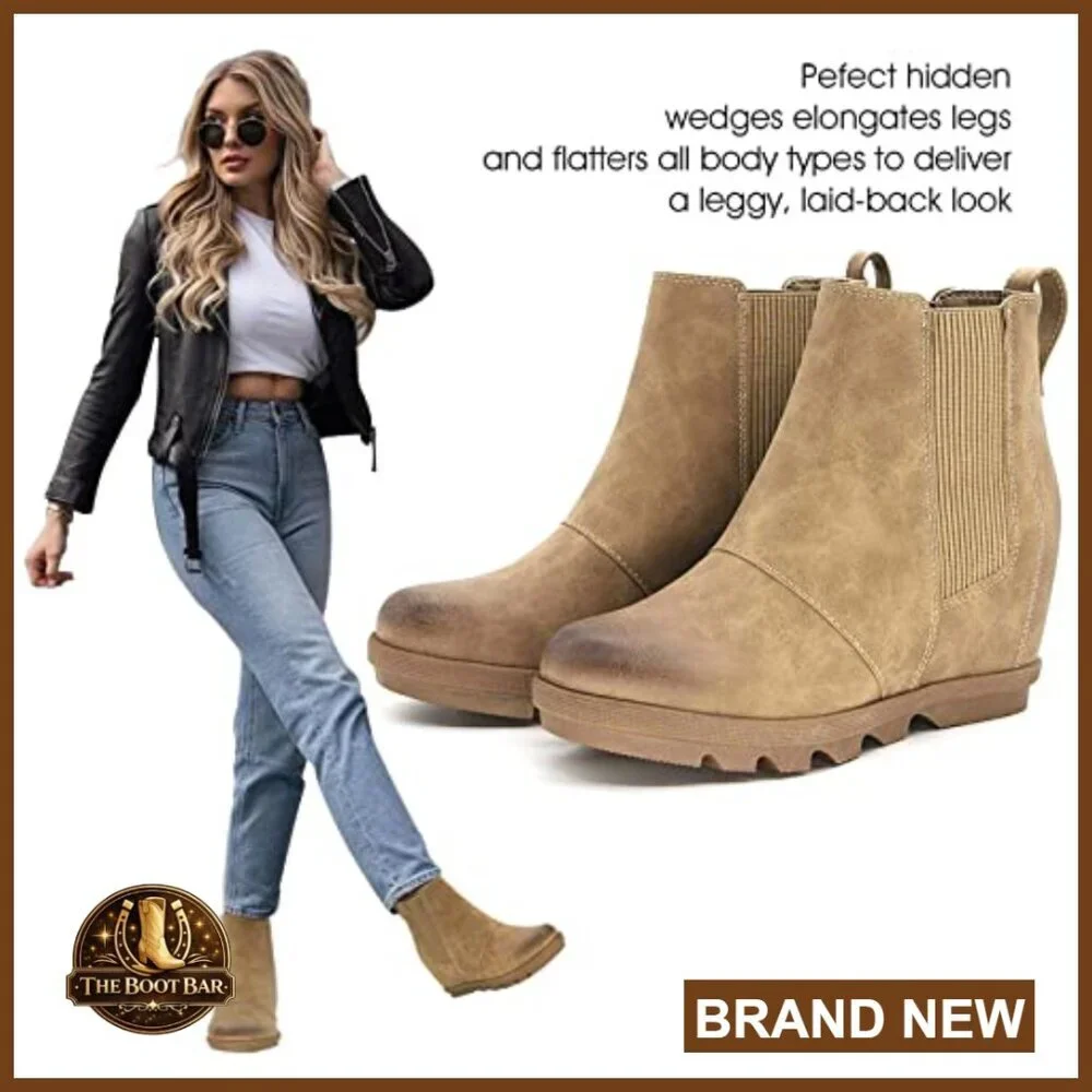 Wedge Chelsea Booties with Foam Footbed, Elastic Goring, Rubber Outsole